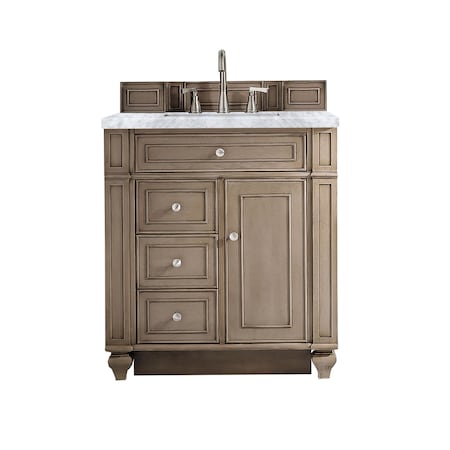 James Martin Vanities Bristol 30in Single Vanity, Whitewashed Walnut w/ 3 CM Carrara Marble Top 157-V30-WW-3CAR